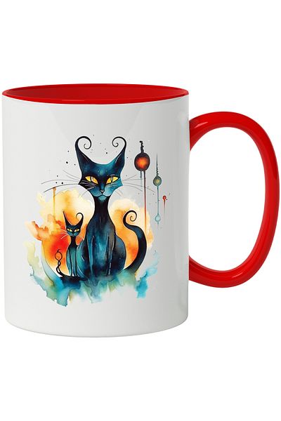 StoryGift Romania Mug With Cats, Moon, Abstract Art, Globes, Circles, Multicolor 330 ml, Ceram, With ,STG