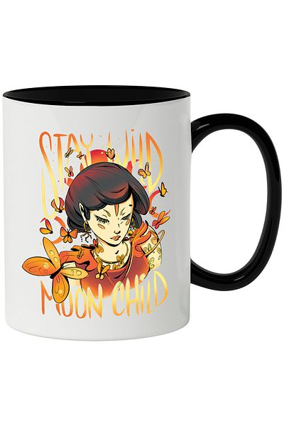 StoryGift Romania Mug With Message In English Stay Wild Moon Child, Moth, Moon, Multicolor 330 ml, C, Cu, STG