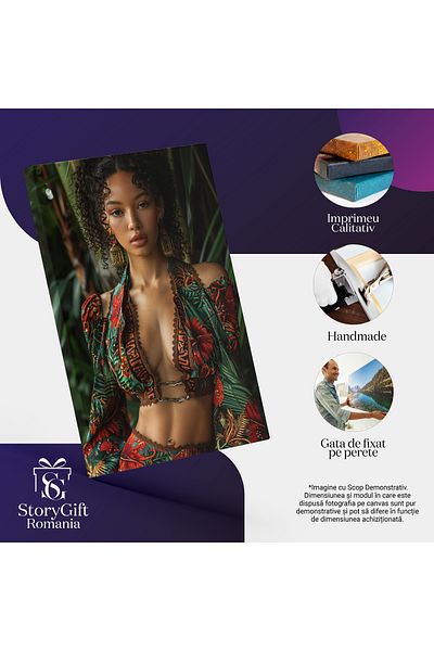 StoryGift Romania Tablou Canvas The Sexy Girl In Top Cu Maneci Lungi Si Pantaloni Model Din Jungla Cu Cercei Si