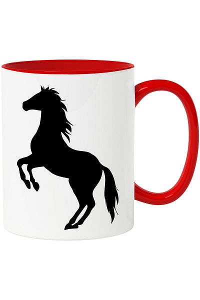 StoryGift Romania Mug with a horse standing on its hind legs with a red handle, with a red handle STG, STG, STG