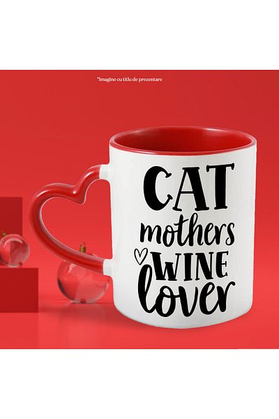 StoryGift Romania Mug for moms who love cats and wine with the message "Cat mother, wine lo, Cu,STG.
