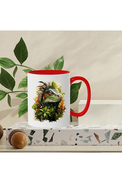 StoryGift Romania Mug With Dinosaur, Reptile, Leaves, Tropical, Exotic, Multicolor 330 ml, Ceramic, With ,STG