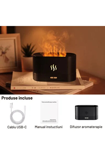 MACVI Macvi® Aromatherapy Diffuser and Humidifier with Flame Effect, Ultrasonic, 180 ml, Black