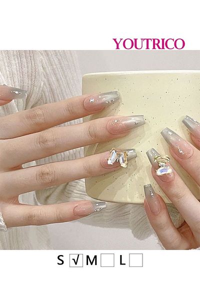 Youtrico 10 Press-on nails,Handmade false nails,Contrast gradient,Dreamy butterfly,S