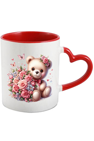 StoryGift Romania Cana cu un ursulet care tine un buchet cu trandafiri | flut...