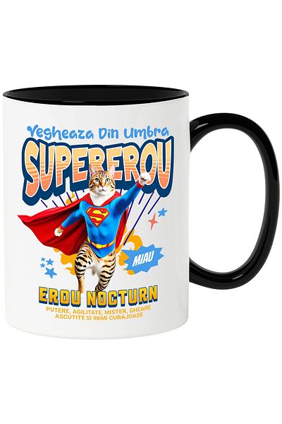 StoryGift Romania Mug with Bengal Cat in Superman Costume with Cape, Night Hero, Cartoons, With,STG