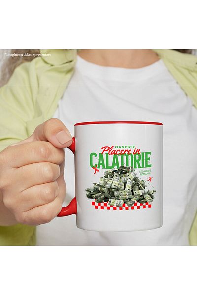 StoryGift Romania Mug with Pyramid Stack of Money 500 Lei Banknotes, Text Find Pleasure in Travel, With ,STG
