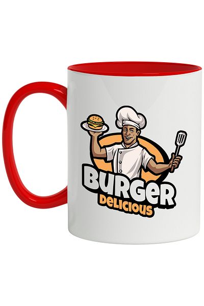 StoryGift Romania Mug With Message Burger Delicious, Food, Chef, Spatula, Multicolor 330 ml, Ce, Cu, STG
