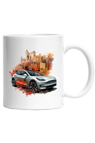 StoryGift Romania Cana Cu Masina, Oras, Cladiri, Ilustratie, Tesla, Multicolo...