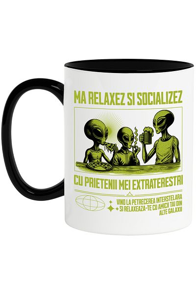 StoryGift Romania Alien Friends Pizza Social Mug, 330ml, Ceramic with Black Handle, With M,STG