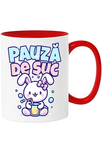 StoryGift Romania Rabbit Juice Break Mug with natural colored juice for children, 330ml, Ceramic with R Handle, With, STG