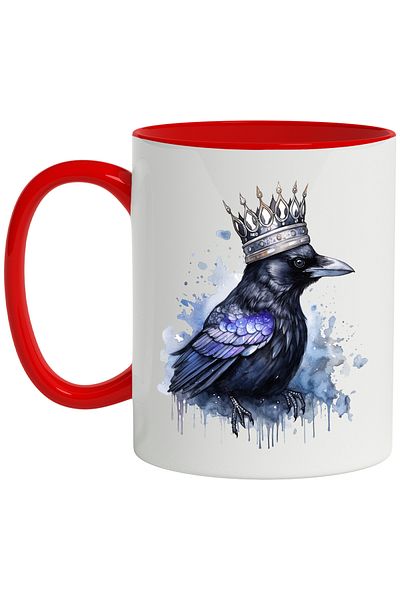 StoryGift Romania Mug With Crow, Royal, Crown, Splash Paint, Fantasy, Feathers, Multicolor 330 ml,, With ,STG