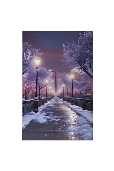 StoryGift Romania Tablou Canvas: Iarna Perfecta Peisaj Uimitor De Iarna Copacii Cu Ramuri De Zapada Cu Lumini Si