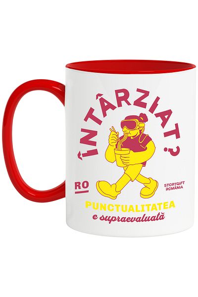 StoryGift Romania Mug late punctuality is overrated boy with noodles, 330ml, Ceramic c, Cu,STG