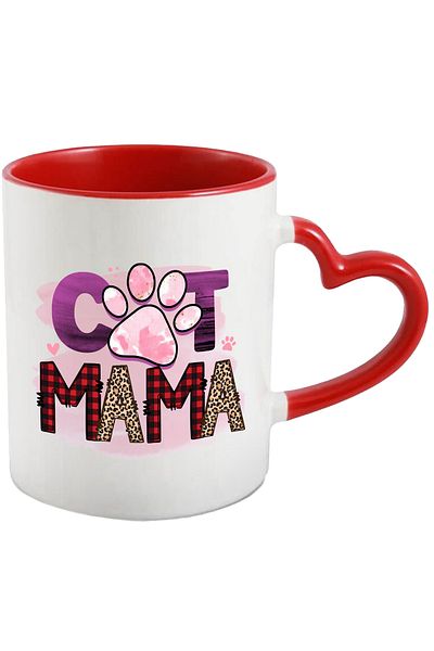 StoryGift Romania Mug with the message "Cat mom", cat mom, pink background, paw, illustration, maternal, With,STG.