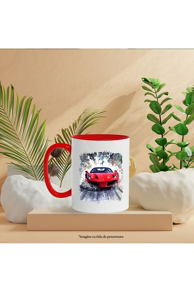 StoryGift Romania Cana Cu Masina Sport, Ilustratie Watercolor, Lux, Vopsea, Multicolor 330 Ml, Cer, Cu ,stg