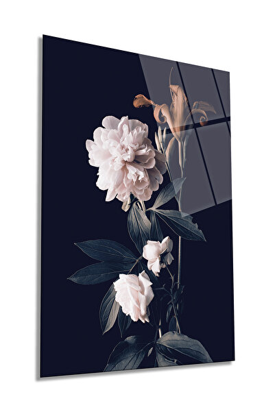 Rosyvien Vintage Narin Çiçekler Dikey Cam Tablo, Ev ve Ofis Duvar Dekoru, Lük...