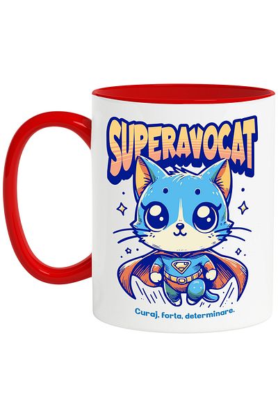 StoryGift Romania Super Lawyer Mug, Superhero, Flying Cat, 330ml, Ceramic with Red Handle, With Handle, STG