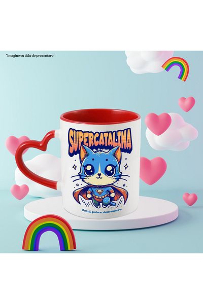 StoryGift Romania Super Catalina Mug, Superhero, Flying Cat, 330ml, Ceramic with Heart Handle R, With,STG.