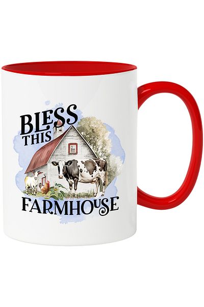 StoryGift Romania Farmhouse animal mug with the message "Bless this Farmhouse", farm, blessing, With,STG