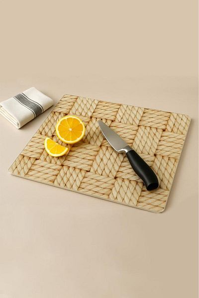 Miabella Home Glass Cutting Board 20X30 – Wicker Look, Kitchen Chopping Board, Hygienic Non-Slip