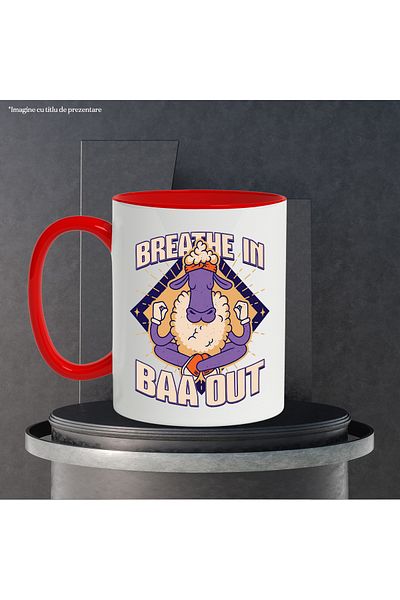 StoryGift Romania Mug With Message In English Breath In Baa Out, Sheep, Meditation, Stars, Multicolor 3, With