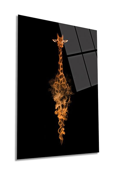 Rosyvien Portret de girafă pe fundal negru Pictură verticală pe sticlă, decor de perete pentru casă și birou, cadou de lux, rezistent la spargere