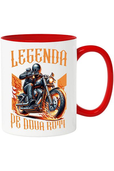 StoryGift Romania Mug with Motorcyclist in Leather Outfit Flames Protection Passion Kids, Ceramic, With ,STG