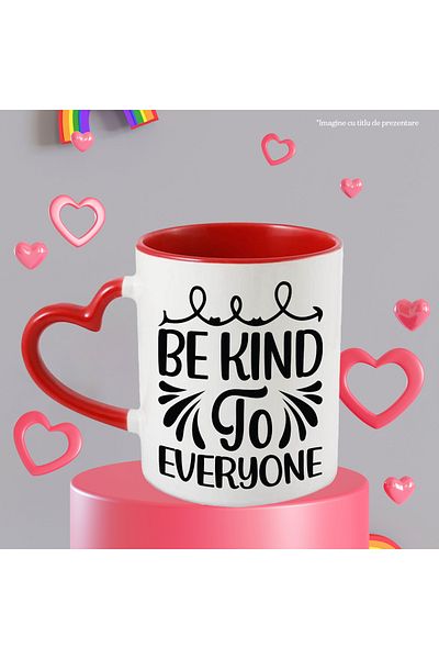 StoryGift Romania Mug with a message that urges you to be kind to everyone - advice in English with Handle, With, STG.