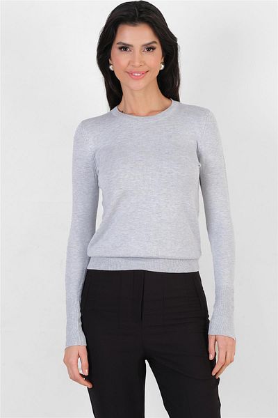 Spazio Doody Crew Neck Sleeves Metal Studded Slit Knitwear Gray
