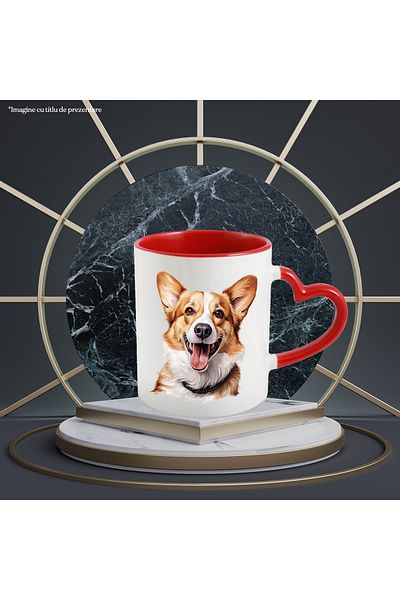 StoryGift Romania Mug with a happy dog, illustration, playful, orange, white, for lovers, With,STG.
