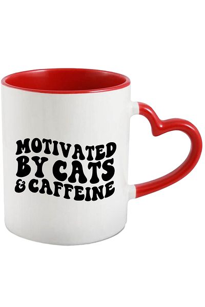 StoryGift Romania Mug with the message "Motivated by cats & caffeine" - motivated by cats and caffeine with, With, STG