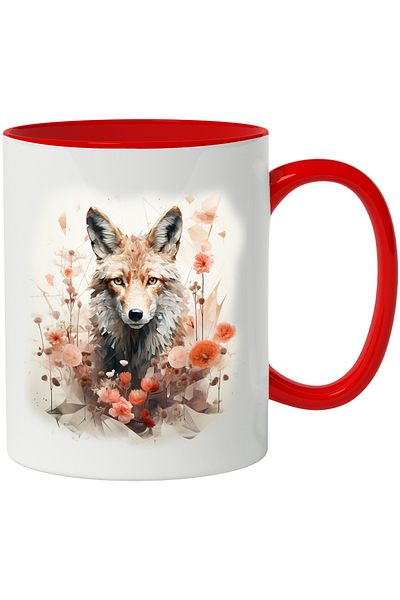 StoryGift Romania Mug With Fox, Flowers, Poppy, Roses, Leaves, Illustration, Multicolor 330 ml, Ce, Cu,STG