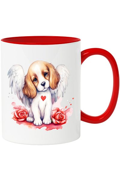 StoryGift Romania Mug with a shy puppy | wings | illustration | roses | heart | appreciation | c, With ,STG .