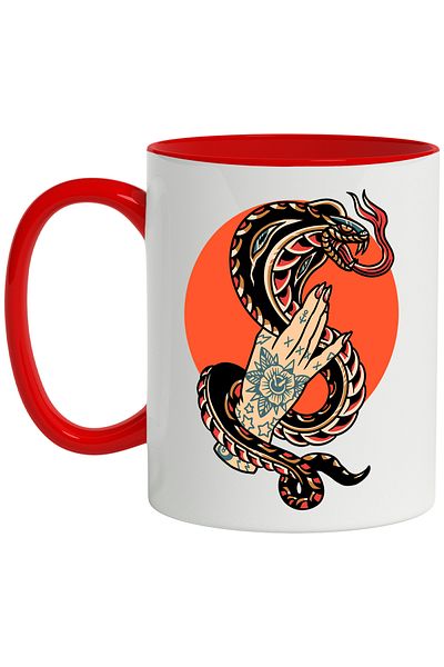 StoryGift Romania Mug With Snake, Cobra, Circle, Hand, Tattoos, Flower, Stars, Multicolor 330 ml, Sky, With ,STG