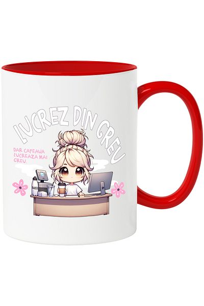 StoryGift Romania Mug Girl working at the computer funny text I'm Working Hard, Miss Coffee Work, With,STG.