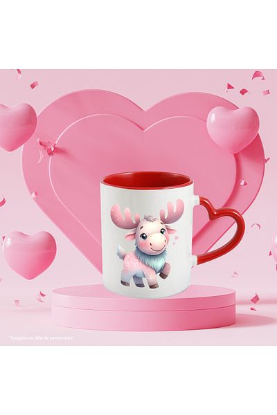StoryGift Romania Mug with a cheerful reindeer | horns | hearts | happiness | wild animal | nature | li, Cu ,STG .