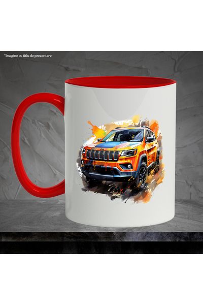 StoryGift Romania Mug With Jeep Cherokee, Car, Vehicle, Wheels, Mirrors, Multicolor 330 ml, Ceram, With
