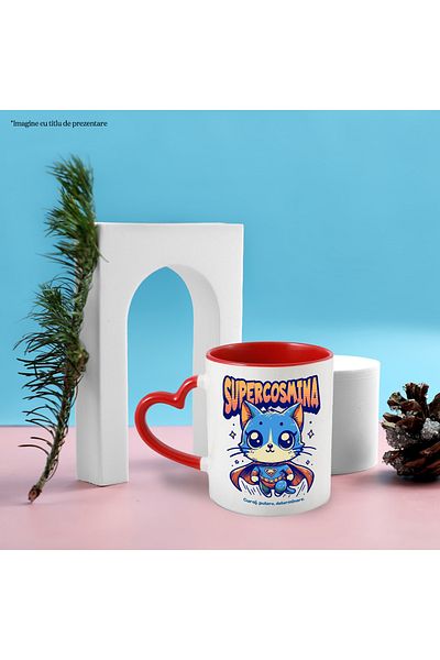 StoryGift Romania Cana Super Cosmina, Supererou, Pisica Zburand, 330ml, Ceramica Cu Maner Inima Ro, Cu ,stg