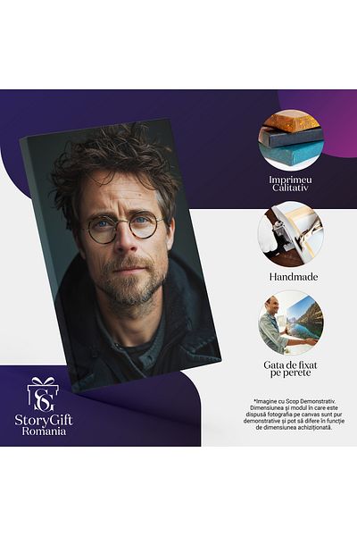 StoryGift Romania Tablou Canvas: Chip De Bărbat Cu Barbă Și Ochelari Rotunzi- Portret Și Stil Vestimentar Pictur