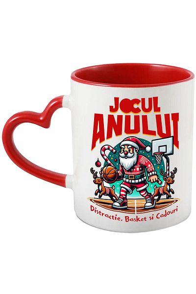 StoryGift Romania Mug with Santa Claus on the Basketball Court with Reindeer Text Game of the Year Fun B, With ,STG .