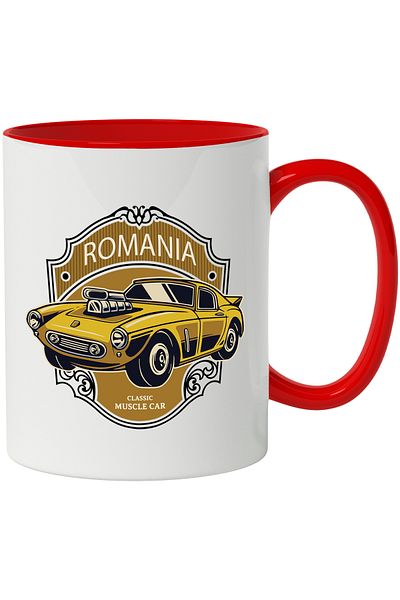 StoryGift Romania Mug With Modified Car, Romania, Emblem, Car Lovers, Multicolor, With,STG