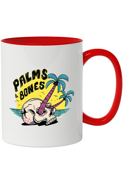 StoryGift Romania Mug With Message In English Palms & Bones, Skull, Birds, Ocean, Multicolor 330 ml, With ,STG
