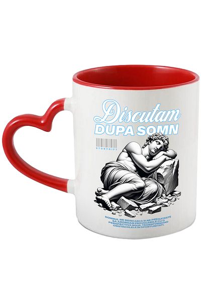 StoryGift Romania Let's Talk After Sleep Mug - Sleeping Statue, 330ml, Ceramic with Heart Handle R, With, STG.