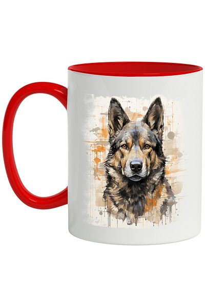 StoryGift Romania Mug With Puppy, Watercolor Effect Illustration, Poster, Wolf Dog, Multicolor 330 ml, , With ,STG
