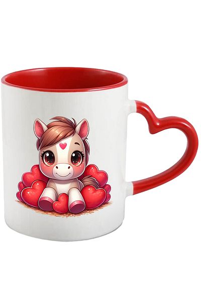StoryGift Romania Mug with a cheerful horse with a heart on its forehead | many hearts around | iron, With, STG