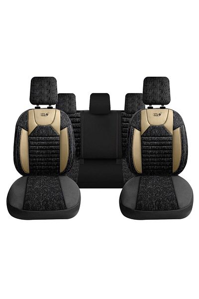 Panda Set Huse Scaune Auto Panda Kas, textil cu piele ecologica, pentru bancheta rabatabila, negru cu bej