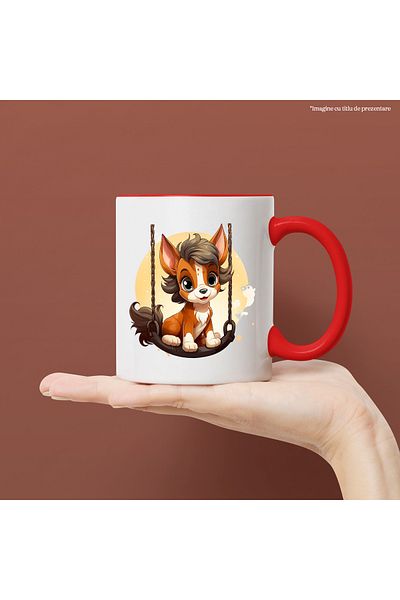 StoryGift Romania Mug with a swinging animal, playful, illustration, for children, moon, With