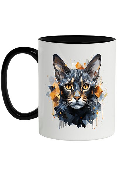 StoryGift Romania Cat Head Mug, Abstract, Mosaic, Paint Drops, Multicolor 330 ml, , With ,STG