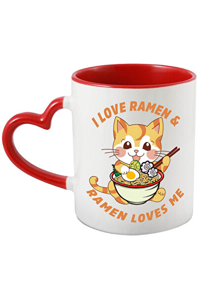StoryGift Romania Cana cu o pisicuta care mananca ramen cu mesajul "I love ra...